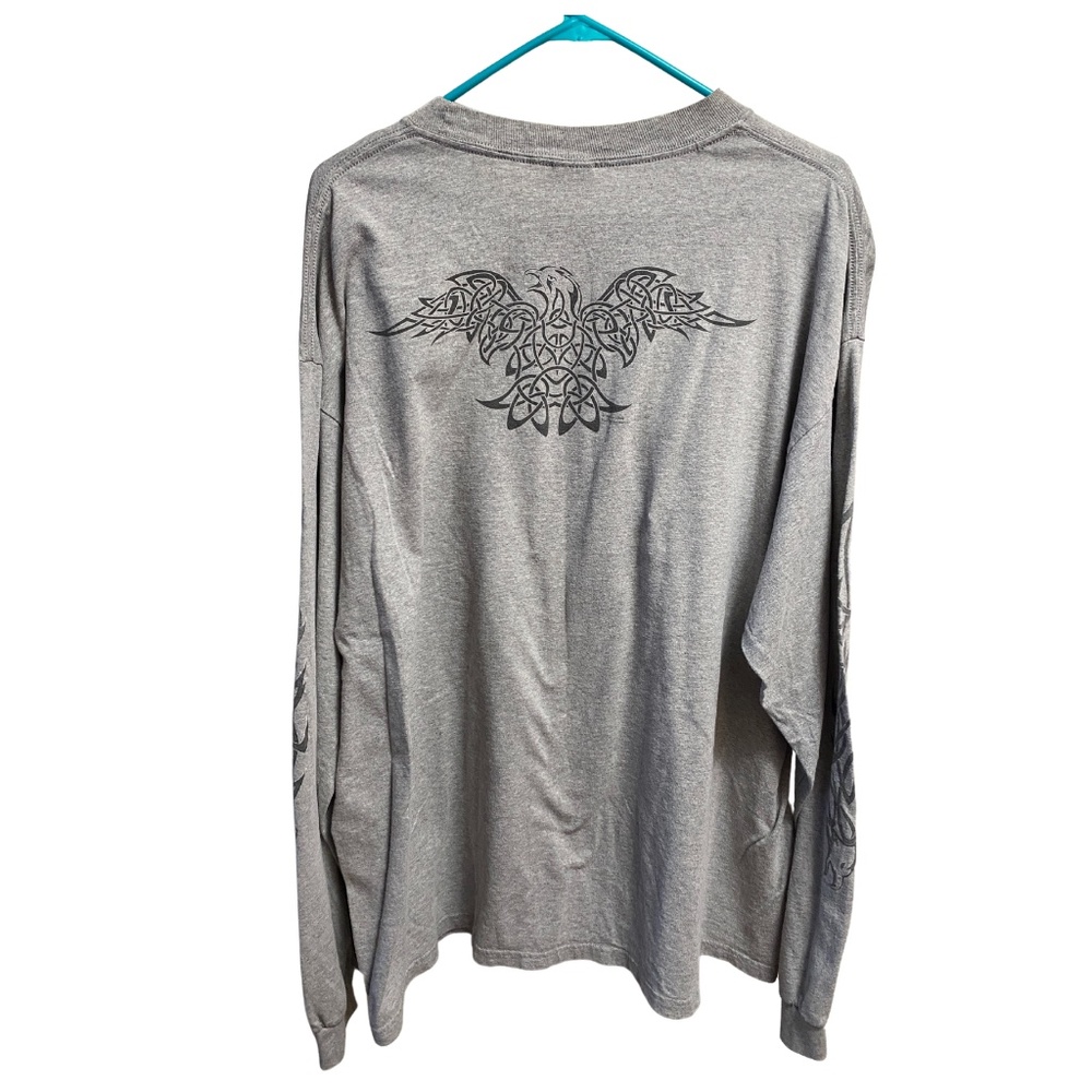 VTG 90s Human-I-Tees Tribal Eagle Graphic Print Gray Long Sleeve T-Shirt 2XL
